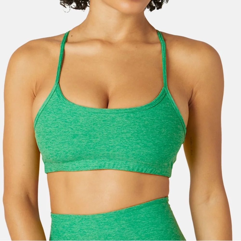 Beyond Yoga Spacedye Slim Racerback Bra in Green Grass Heather